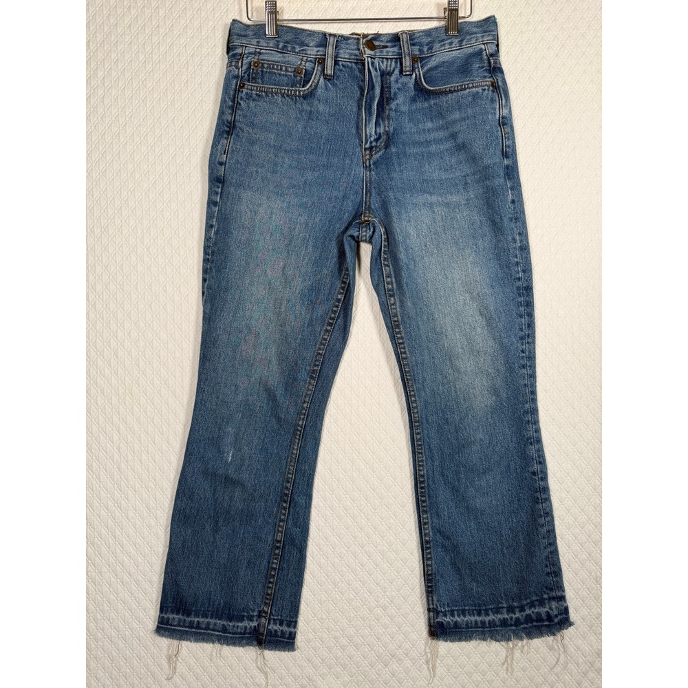 Free People Straight Leg Jeans Blue Med Wash Raw Released Hem W-26 Fit W-28x25